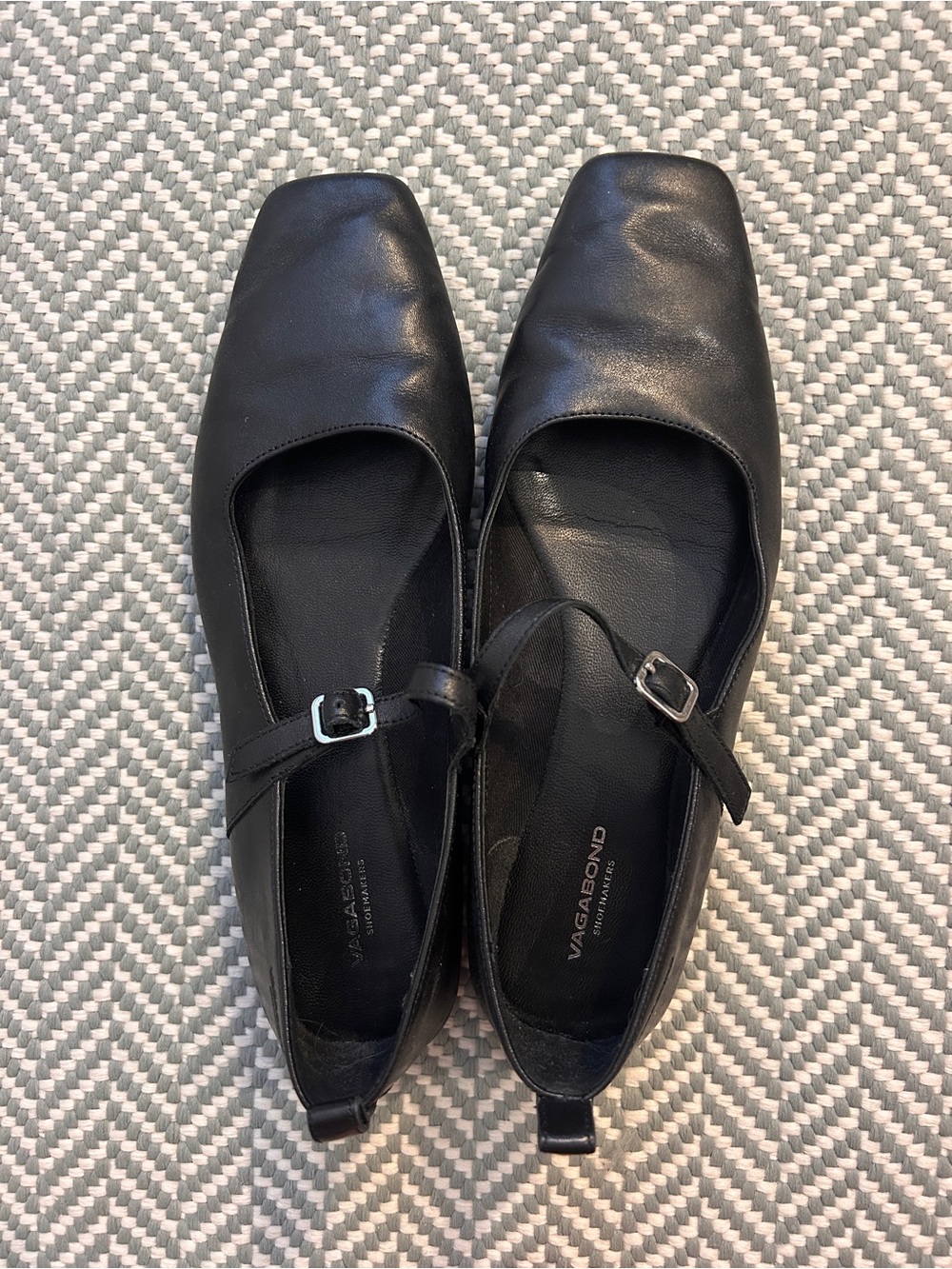 Vagabond Black Leather Mary Jane Loafers with Buckle Strap